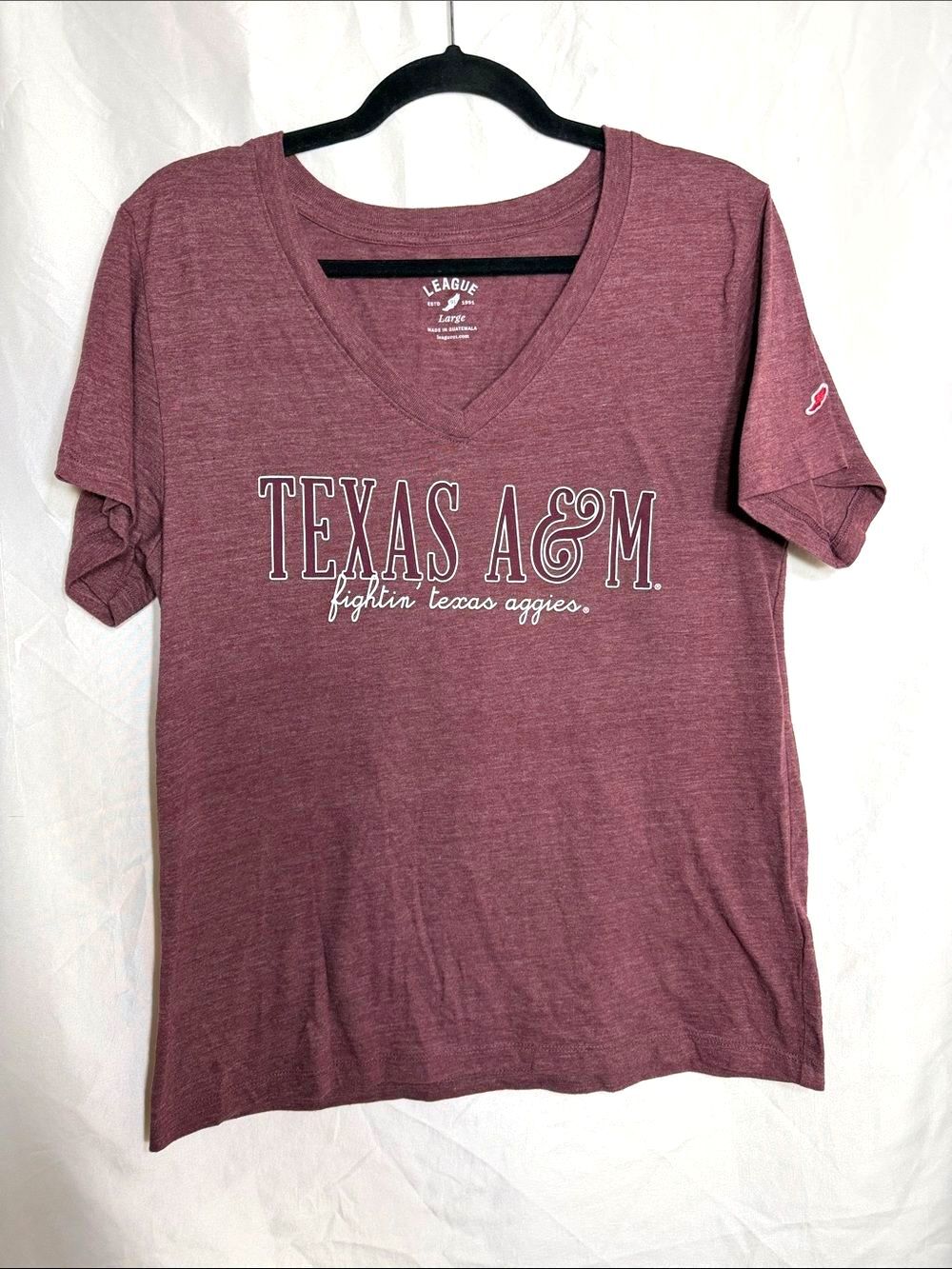 League Texas A&M Fightin Texas Aggies V-Neck T Shirt Maroon Women's L